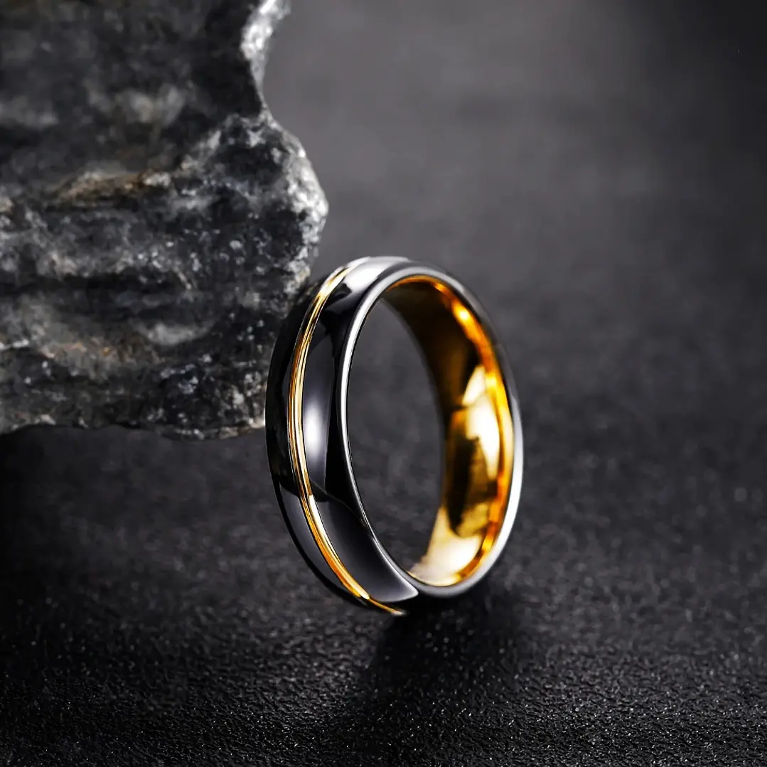 Anillo Tungsteno Midnight Gold 6mm, Estilo y Durabilidad 5