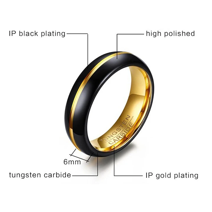 Anillo Tungsteno Midnight Gold 6mm, Estilo y Durabilidad 6