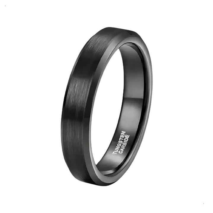 Anillo Carburo De Tungsteno, 6mm Black Bisel, Hombre 1