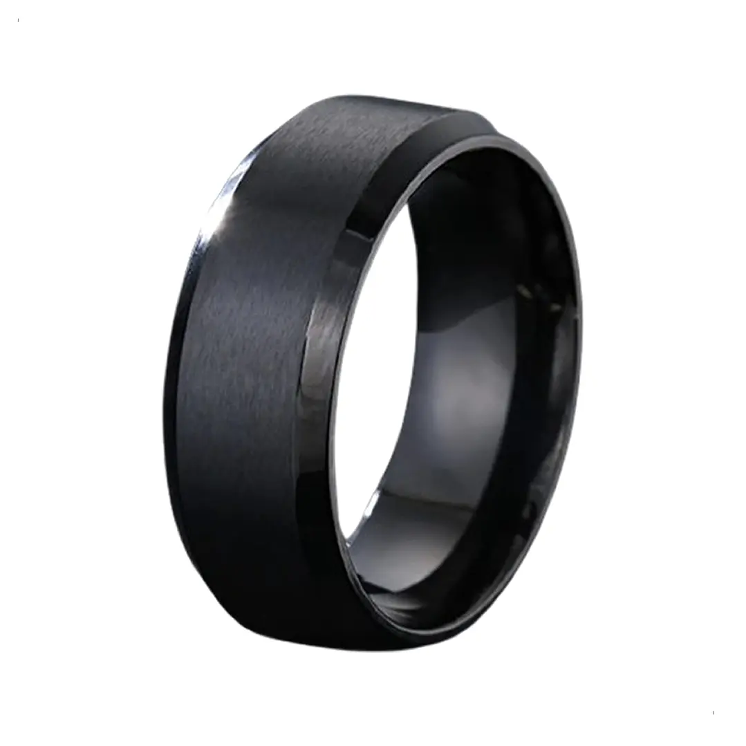 Anillo Carburo De Tungsteno, 8mm Black Bisel, Hombre 1