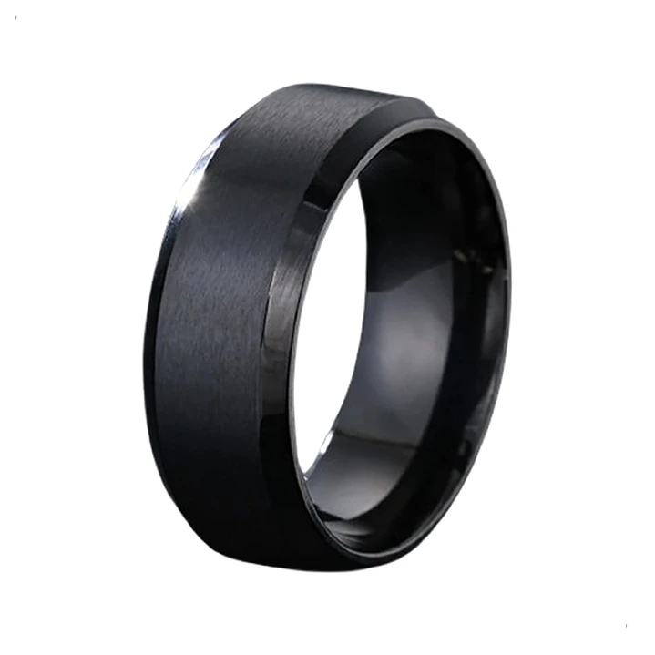 Anillo Carburo De Tungsteno, 8mm Black Bisel, Hombre 1