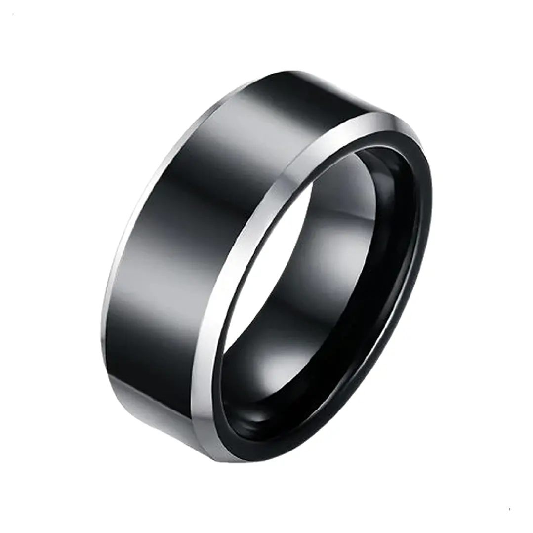 Anillo Carburo De Tungsteno, Black And Silver, Hombre 1
