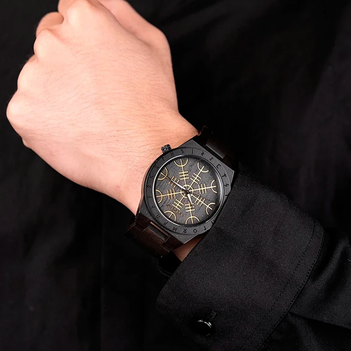Reloj Vikingo Aegishjalmur Hombre, Madera De Bambú 2
