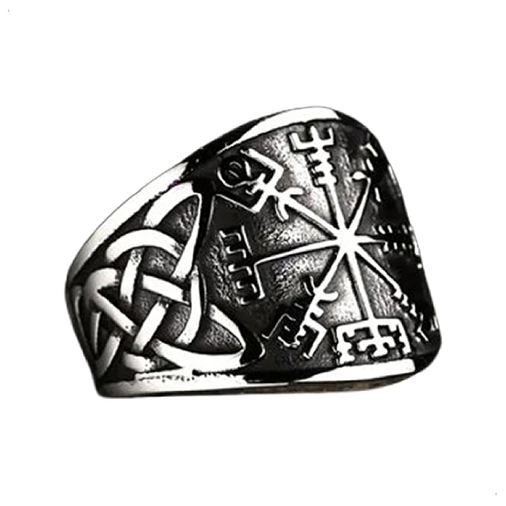 Anillo Acero Inoxidable Vikingo Con Runa Vegvísir, Hombre 1