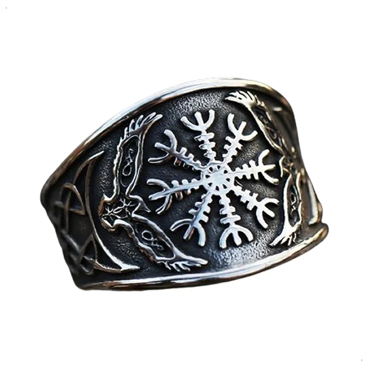 Anillo Vikingo Aegishjalmur Unisex, Acero Inoxidable 1
