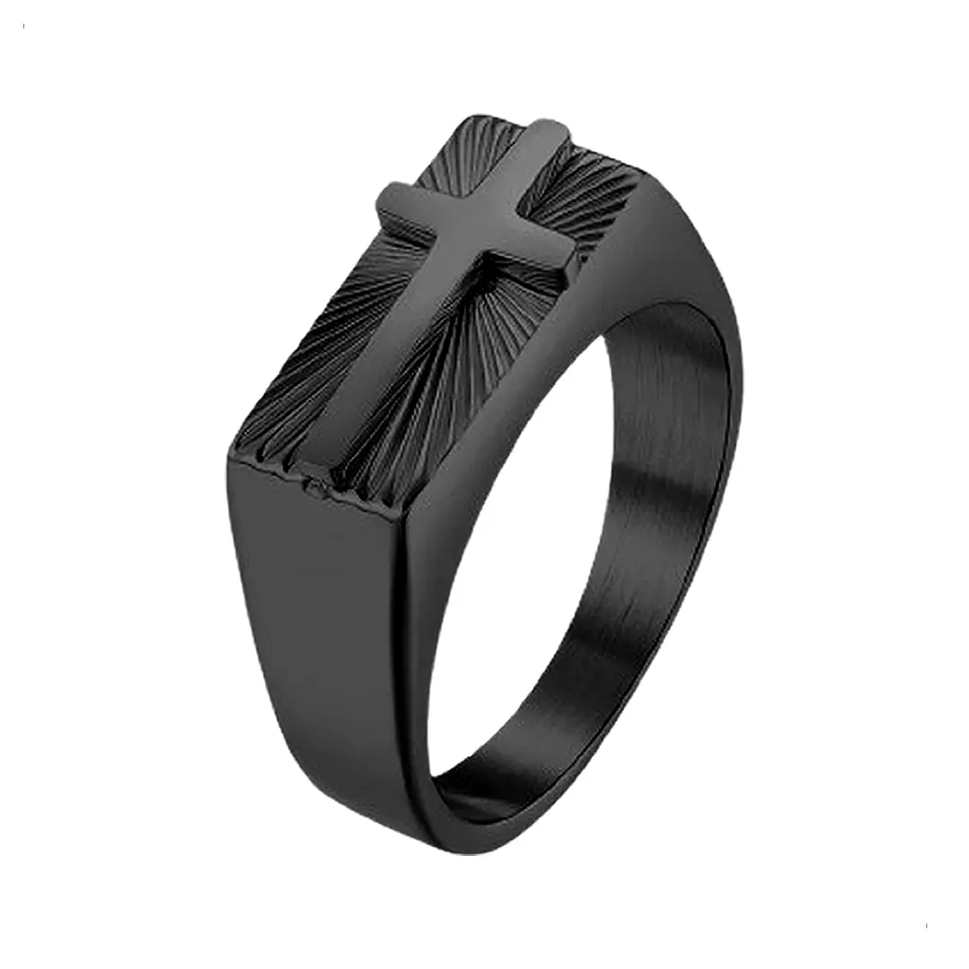 Anillo Embossed Cross, Acero Inoxidable, Hombre 1