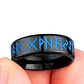 Anillo Vikingo Runas Negro - Celeste, Acero Inoxidable - Miniatura 1