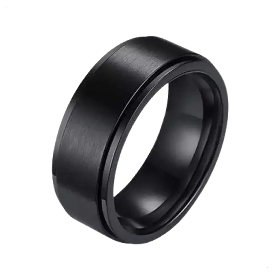 Anillo Black Con Spinner Giratorio, Acero Inoxidable, Unisex 1