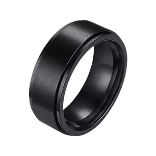 Anillo Black Con Spinner Giratorio, Acero Inoxidable, Unisex