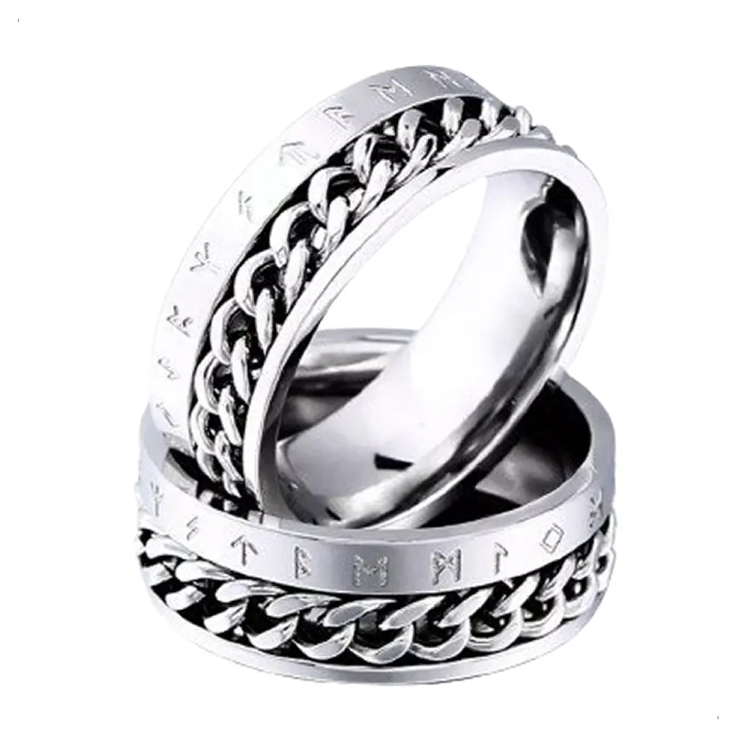 Anillo Vikingo Spinner Giratorio Runas Y Cadena, Unisex 1