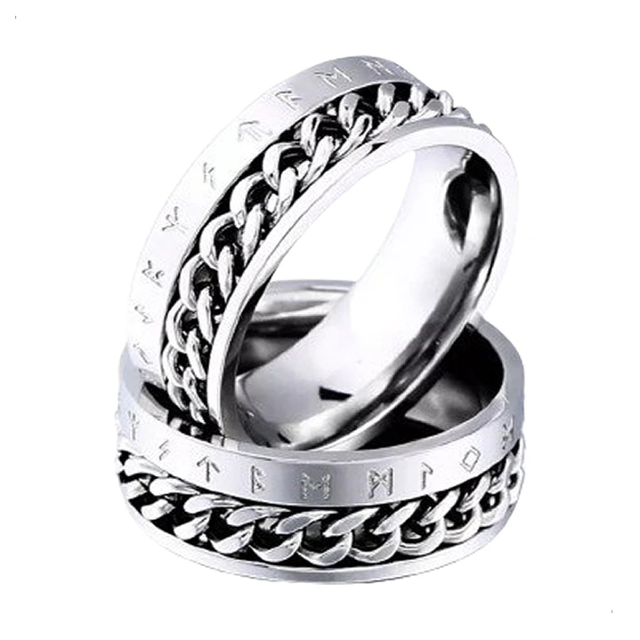Anillo Vikingo Spinner Giratorio Runas Y Cadena, Unisex 1