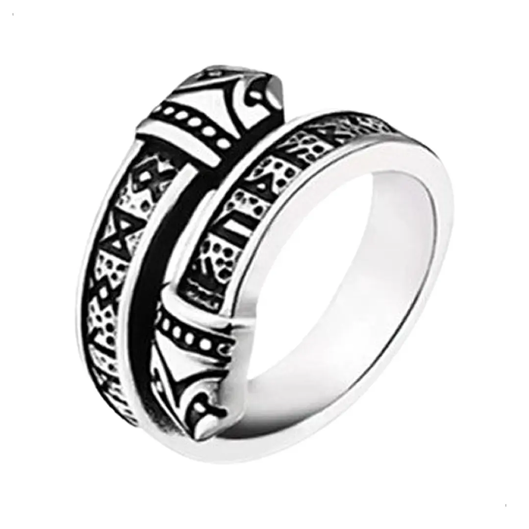 Anillo Vikingo Dragón Runas Nórdicas, Acero Inoxidable 1