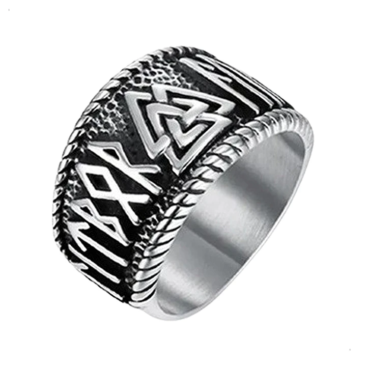 Anillo Vikingo Valknut - Runas, Acero Inoxidable, Hombre 1