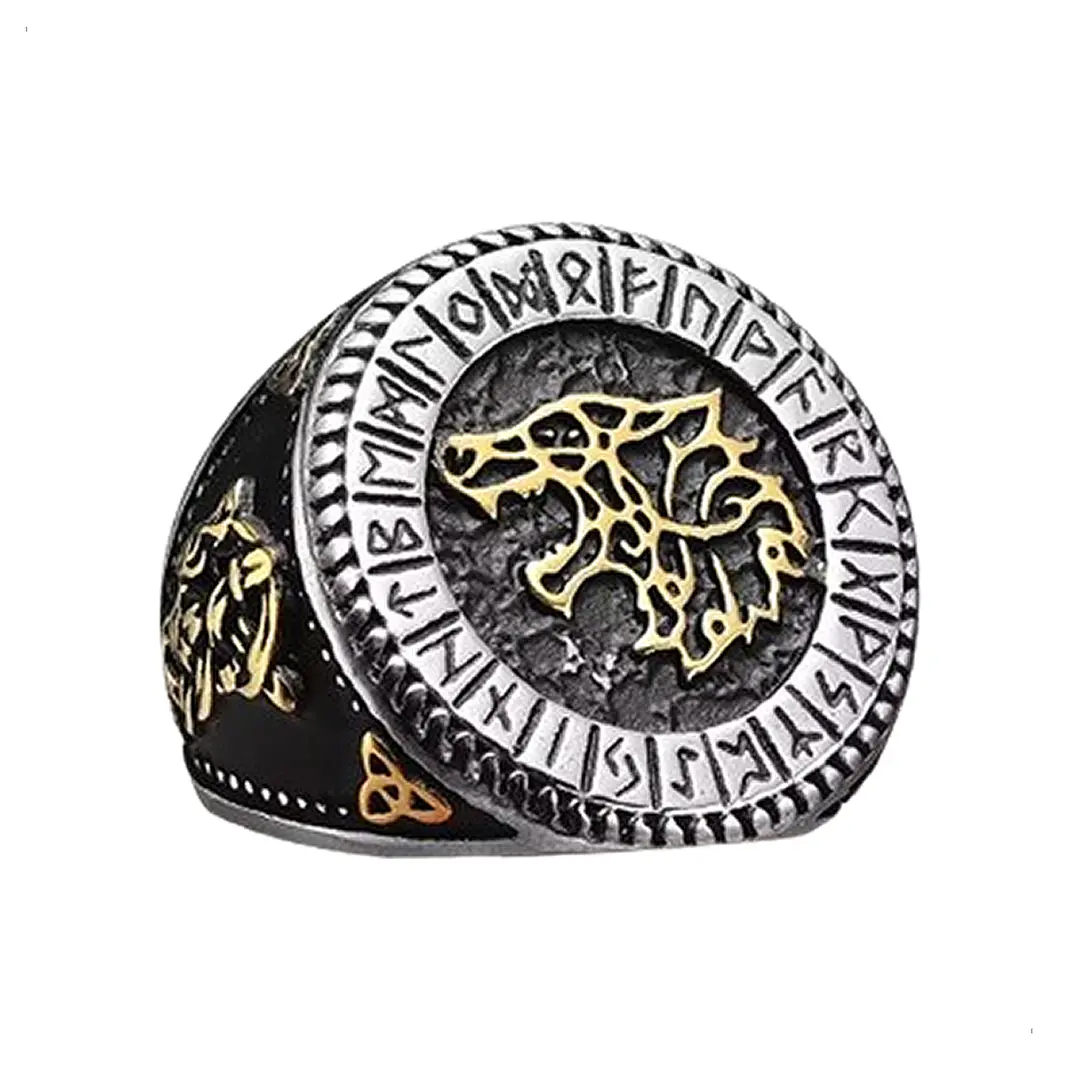 Anillo Sello Fenrir, Lobo Nórdico, Acero Inoxidable, Hombre 1