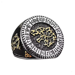 Anillo Sello Fenrir, Lobo Nórdico, Acero Inoxidable, Hombre