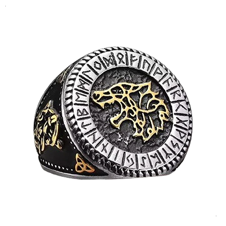 Anillo Sello Fenrir, Lobo Nórdico, Acero Inoxidable, Hombre 1