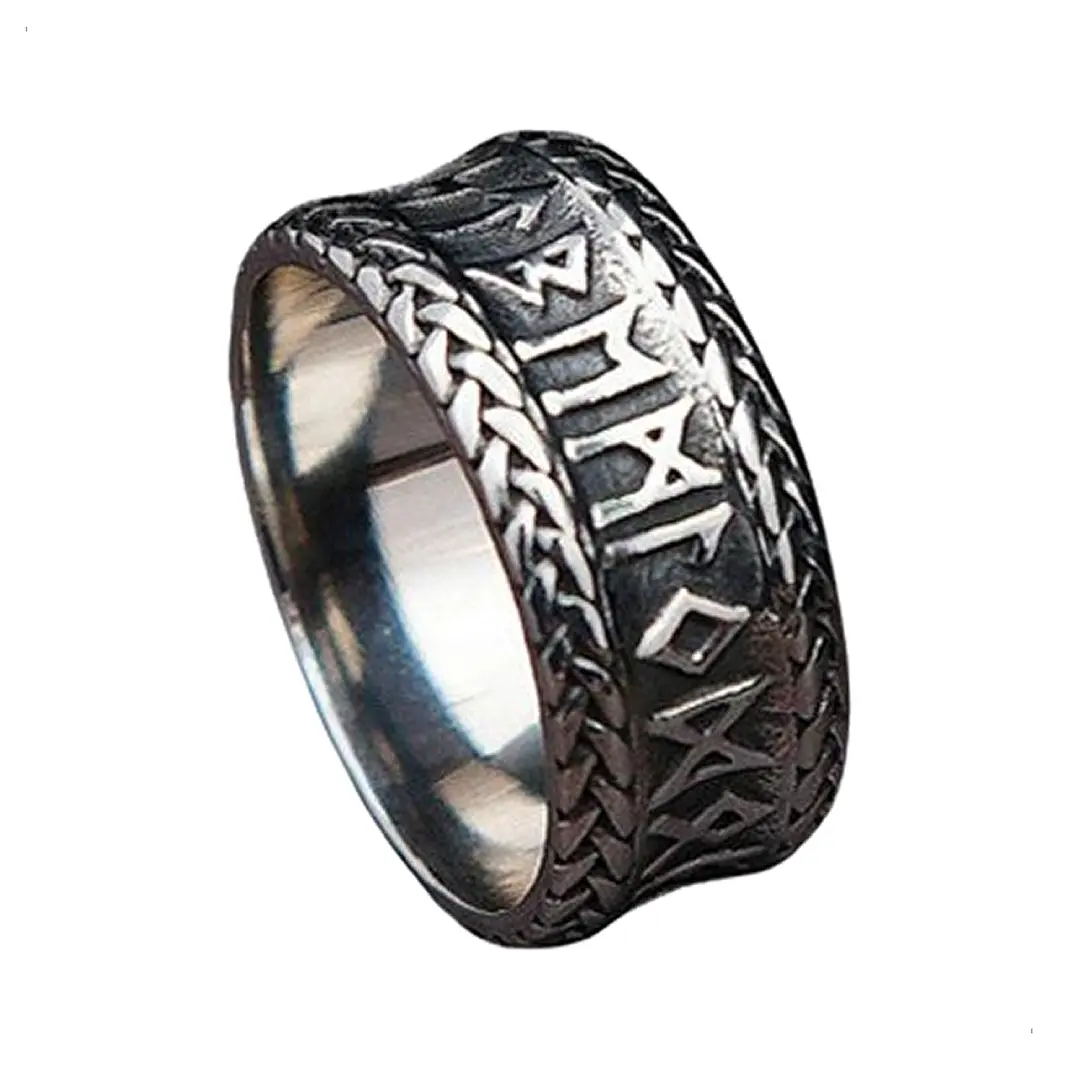 Anillo Vikingo Lagertha Runas, Acero Inoxidable, Unisex 1