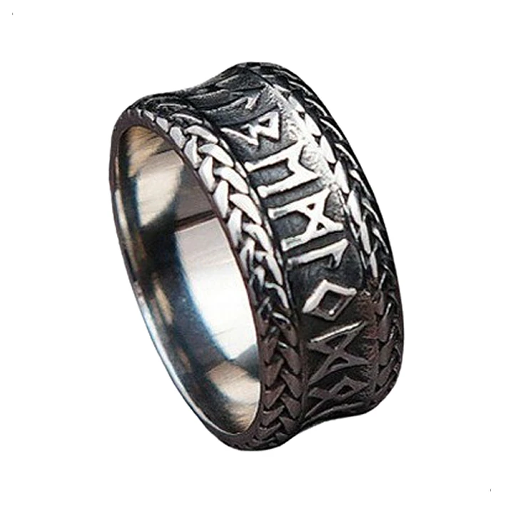 Anillo Vikingo Lagertha Runas, Acero Inoxidable, Unisex 1