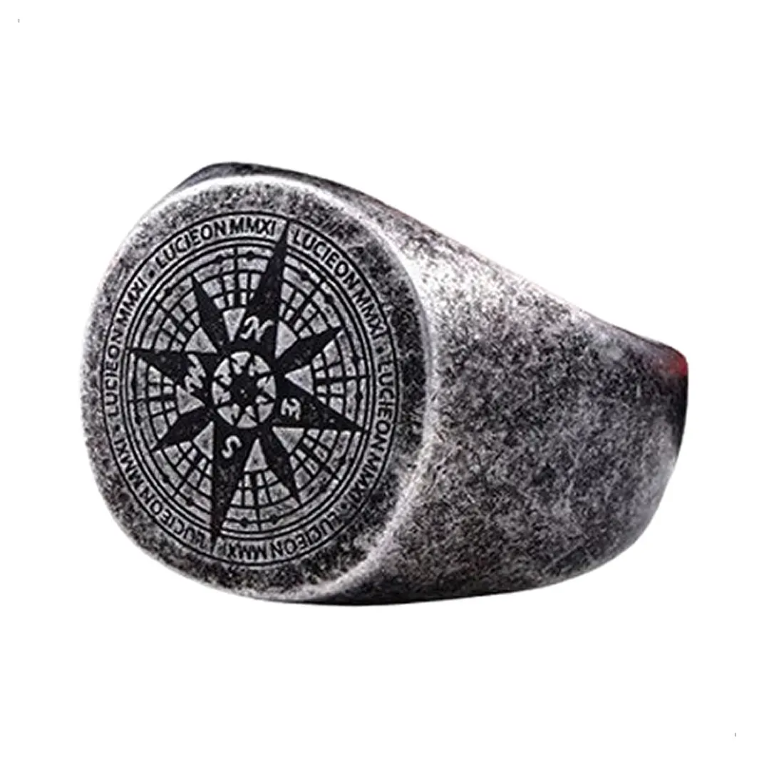 Anillo Brújula, Estilo Vintage, Acero Inoxidable, Hombre 1