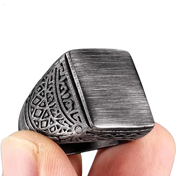 Anillo Cuadrado Retro, Acero Inoxidable, Hombre 1