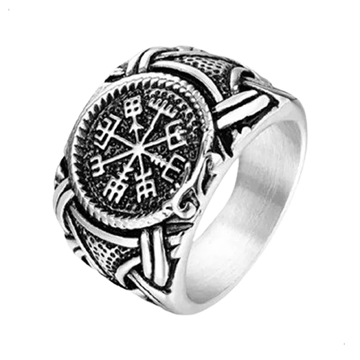 Anillo Vikingo Runa Vegvísir, Acero Inoxidable, Hombre 1
