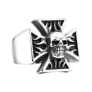 Anillo Cross Skull, Acero Inoxidable, Hombre