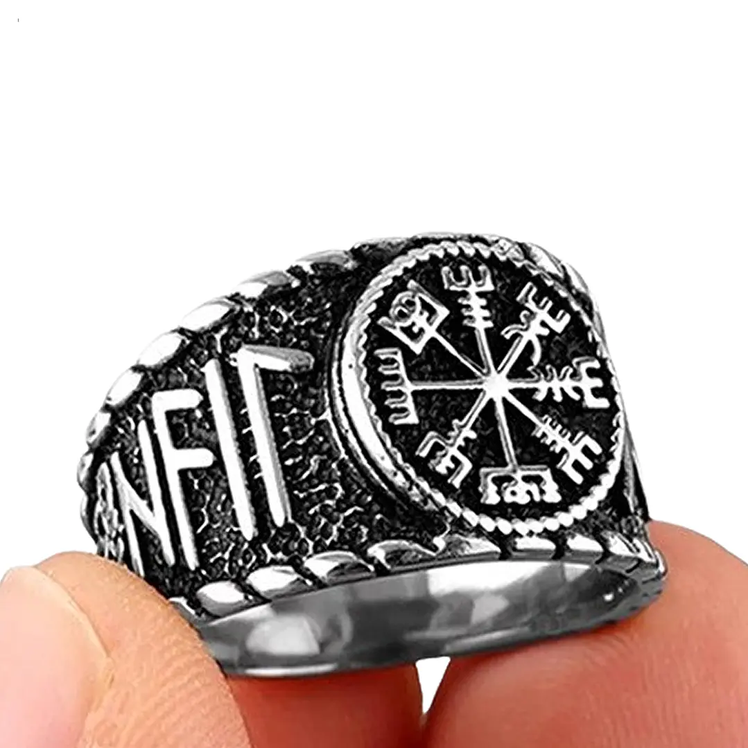 Anillo Vikingo Vegvísir - Runas, Unisex, Acero Inoxidable 1