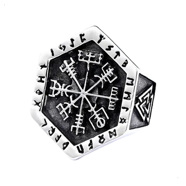 Anillo Vikingo Vegvísir-valknut, Acero Inoxidable, Hombre 1