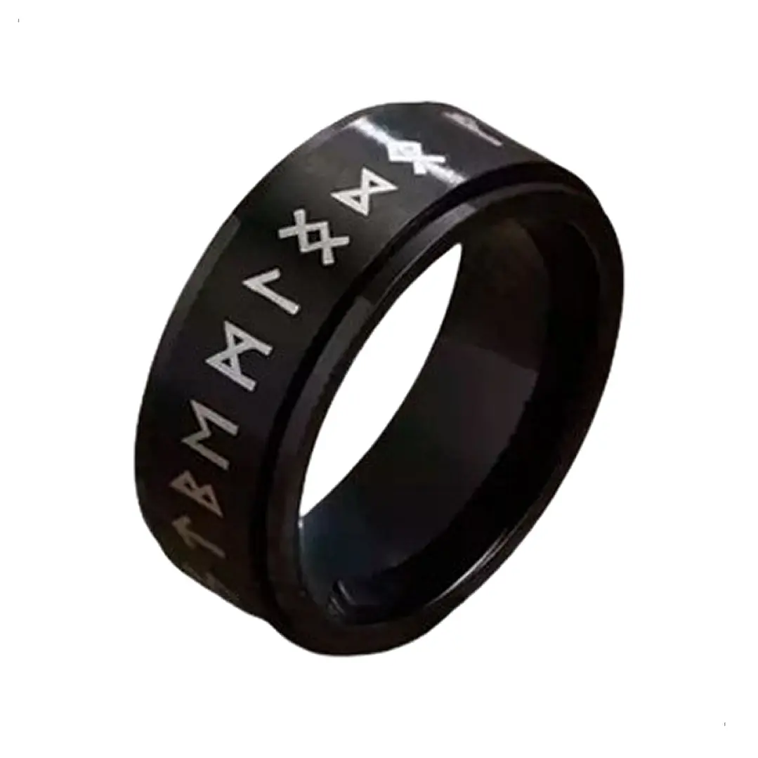 Anillo Vikingo Runas Spinner Unisex, Acero Inoxidable Negro 1