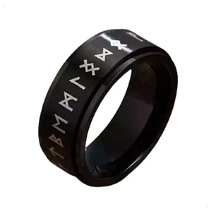 Anillo Vikingo Runas Spinner Unisex, Acero Inoxidable Negro