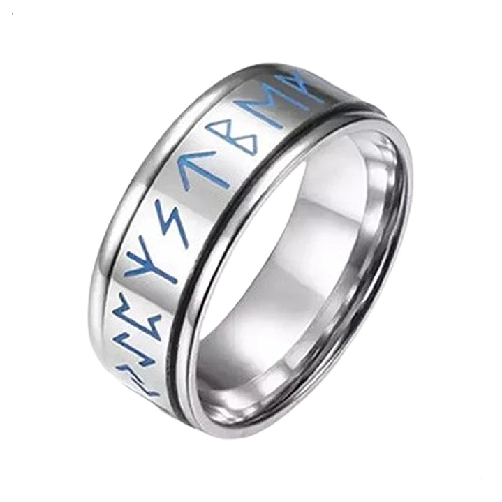 Anillo Vikingo Runas, Spinner Giratorio, Unisex, Acero Inox. 1