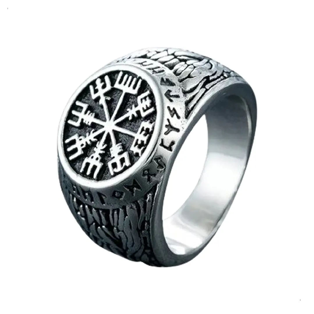 Anillo Vikingo Vegvísir Runa Dorada O Plateada, Unisex 1