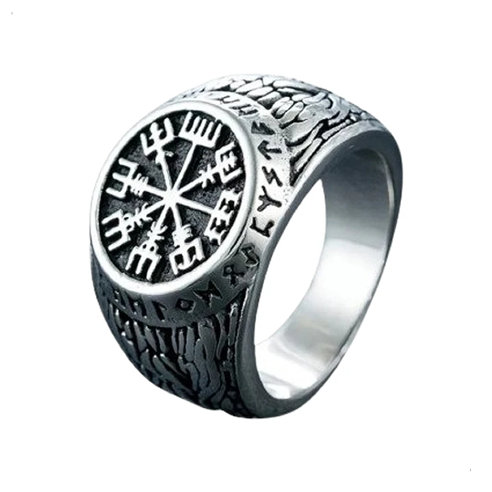 Anillo Vikingo Vegvísir Runa Dorada O Plateada, Unisex 1