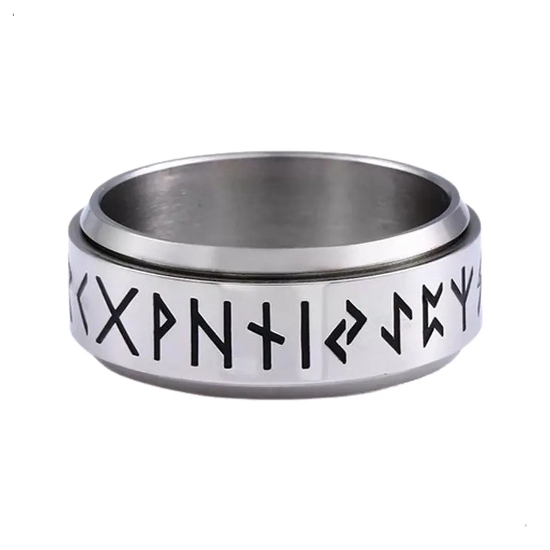 Anillo Vikingo Runas Spinner Unisex, Acero Inox. Plateado 1