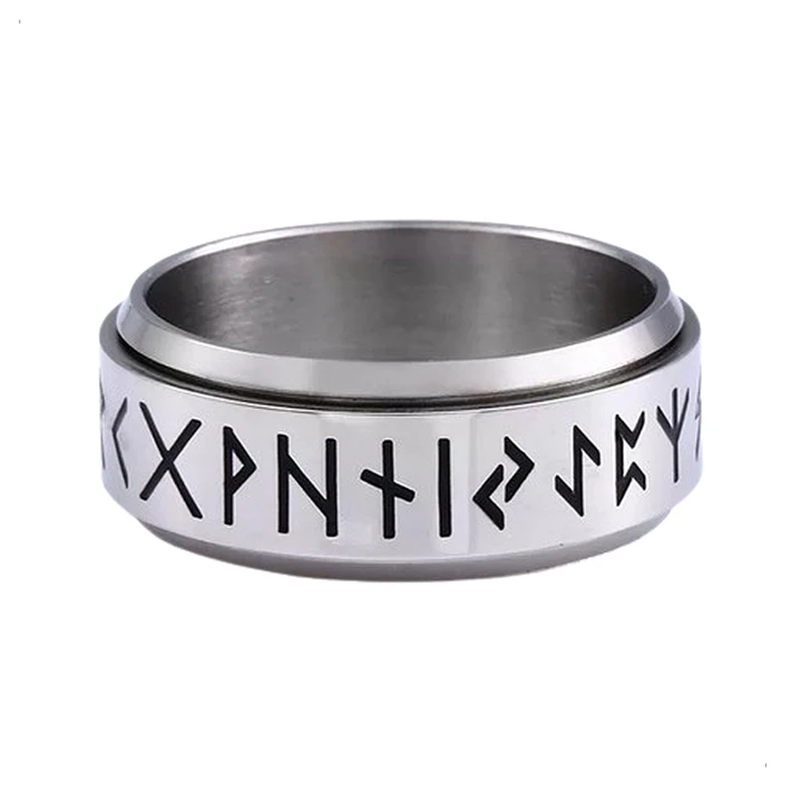Anillo Vikingo Runas Spinner Unisex, Acero Inox. Plateado 1