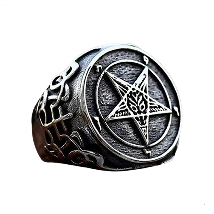Anillo Sello Pentagrama, Acero Inoxidable, Hombre - Mujer 1