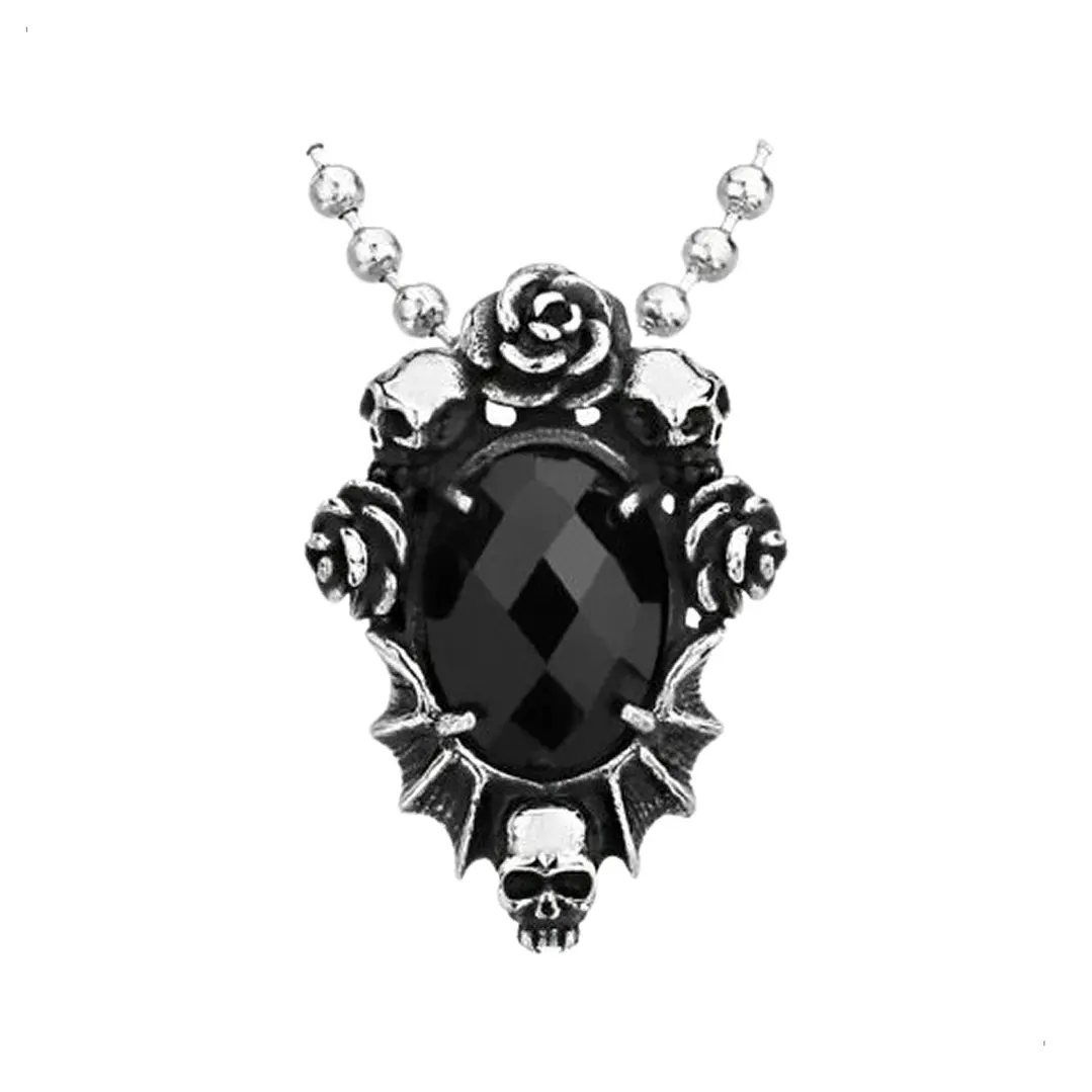 Collar Gótico Skulls And Roses, Acero Inoxidable, Mujer 1