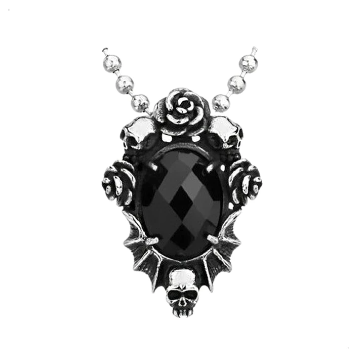 Collar Gótico Skulls And Roses, Acero Inoxidable, Mujer 1