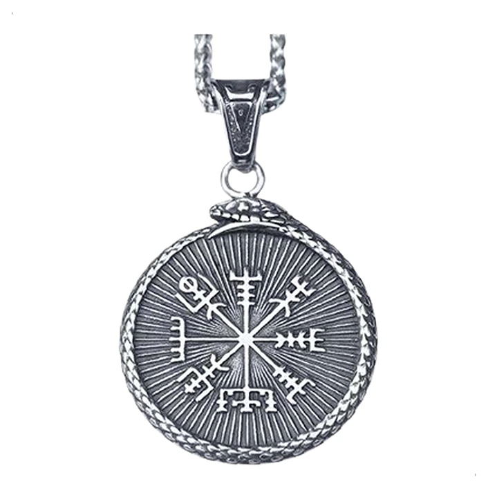 Collar Vikingo Vegvísir-valknut, Acero Inox. Hombre-mujer 1