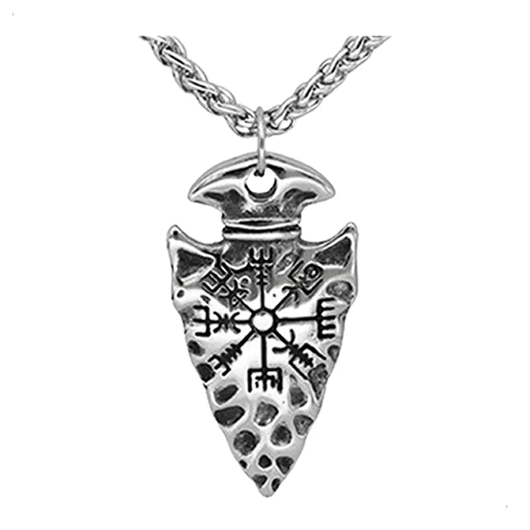 Collar Vikingo Punta De Lanza Con Vegvísir, Acero Inoxidable 1