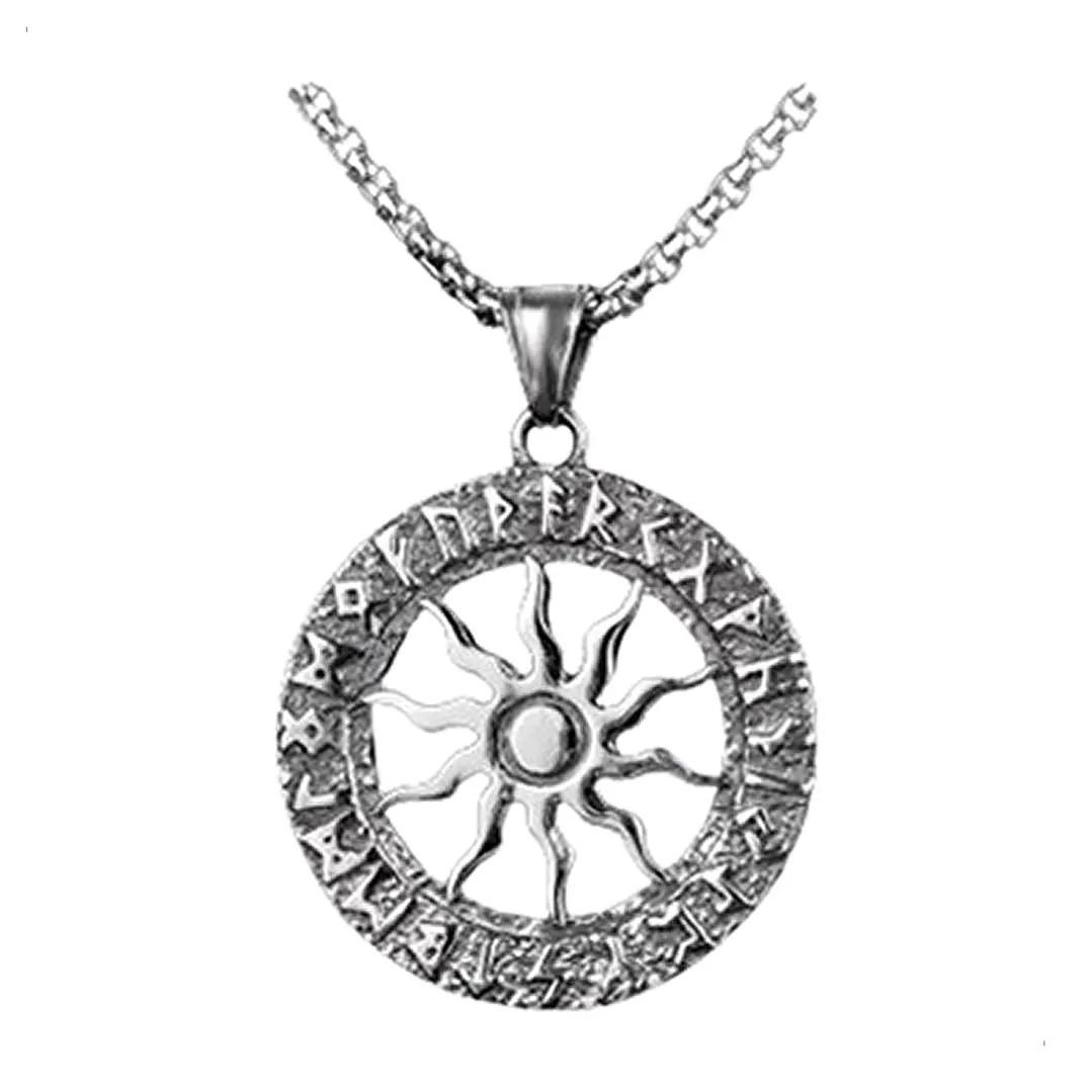 Collar Vikingo Sol Y Runas, Acero Quirúrgico, Hombre Mujer 1