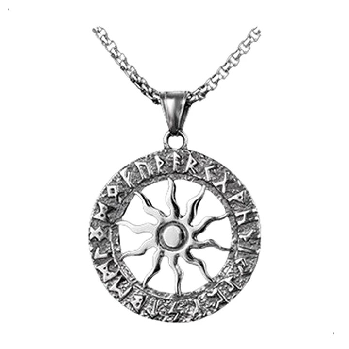Collar Vikingo Sol Y Runas, Acero Quirúrgico, Hombre Mujer 1