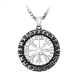 Collar Vikingo Vegvísir Rústico, Acero Inoxidable, Unisex