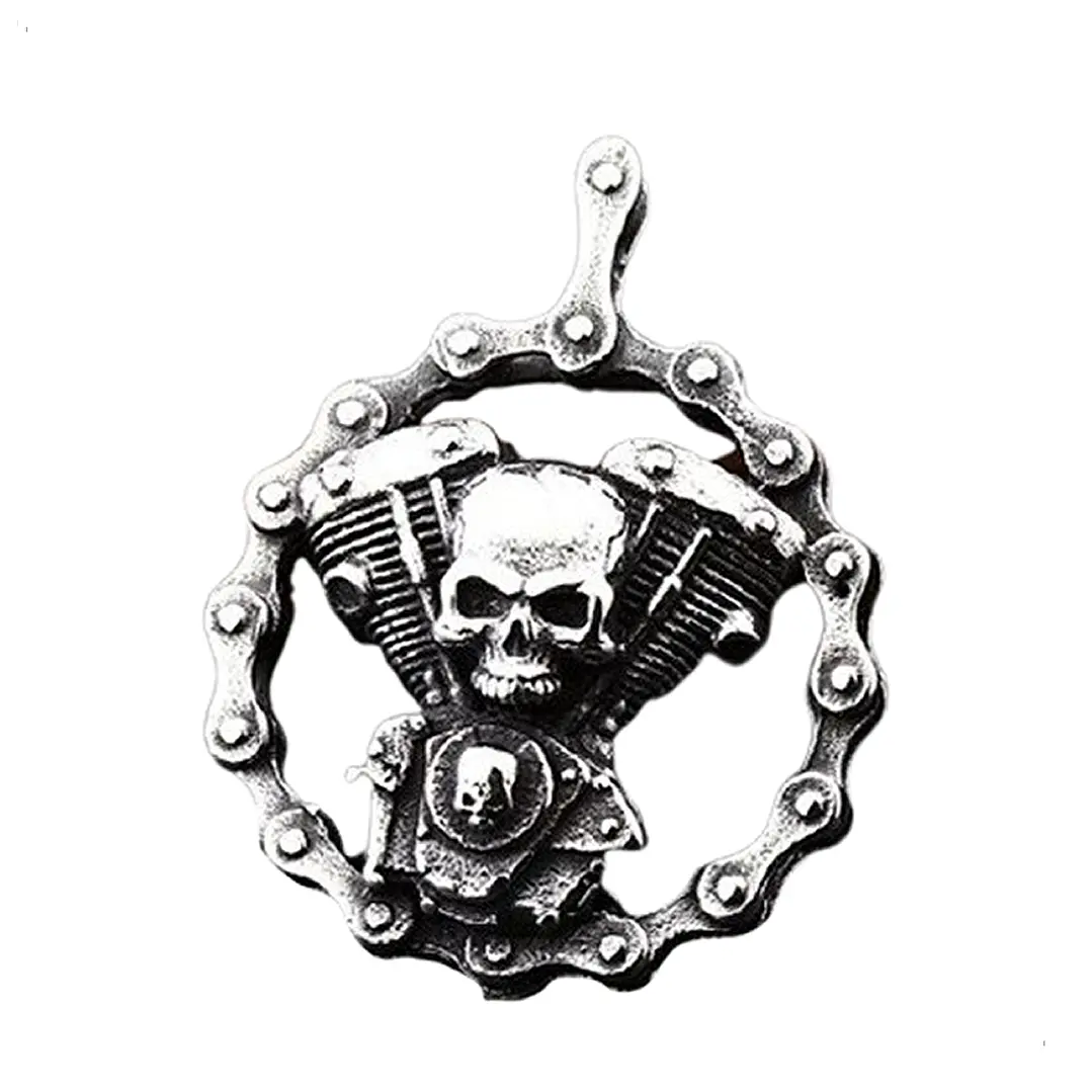 Collar Calavera Rock Motoquero, Acero Inoxidable, Hombre 1