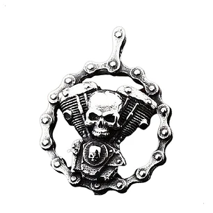 Collar Calavera Rock Motoquero, Acero Inoxidable, Hombre