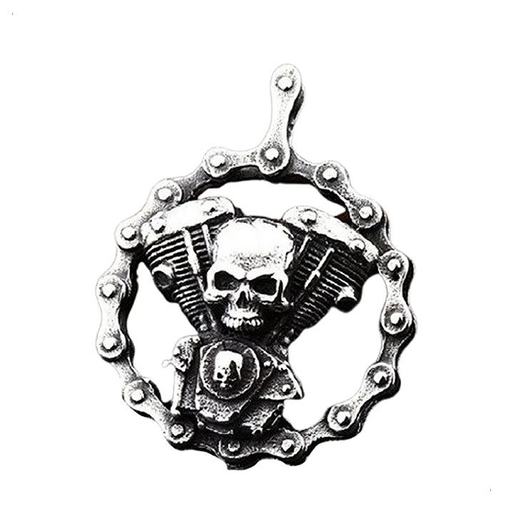 Collar Calavera Rock Motoquero, Acero Inoxidable, Hombre 1