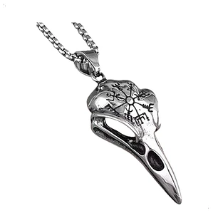 Collar Vikingo Nordic Crow Runa Vegvísir, Acero Inoxidable