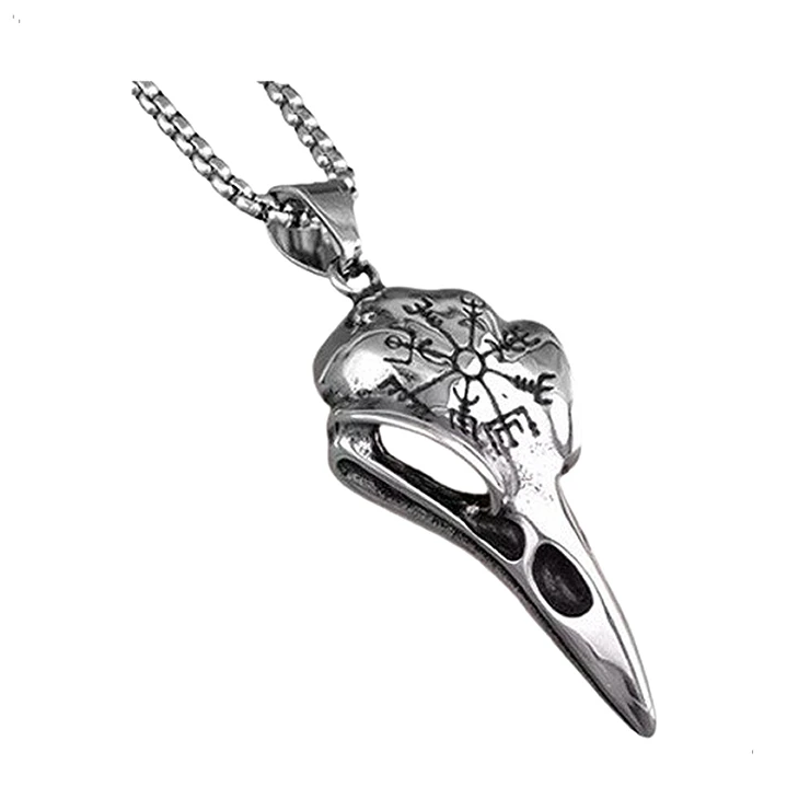 Collar Vikingo Nordic Crow Runa Vegvísir, Acero Inoxidable 1