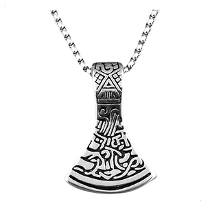 Collar Vikingo Hacha Tallada, Acero Inoxidable, Unisex
