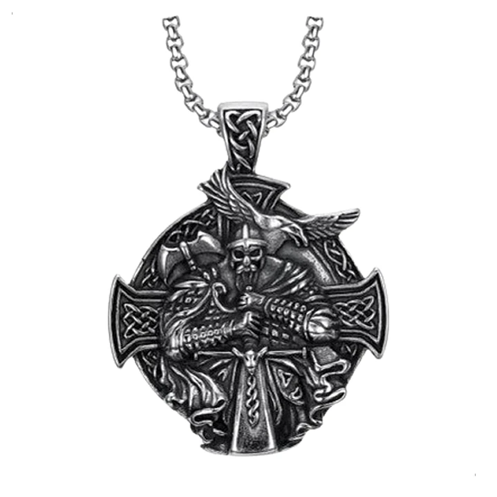 Collar Vikingo Odín Y Cuervo, Acero Inoxidable, Hombre 1